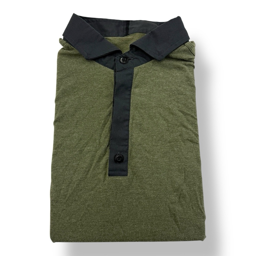 Lululemon Green Gray Stretch Polo Shirt Athletic Short Sleeve Men's‎ Size Large